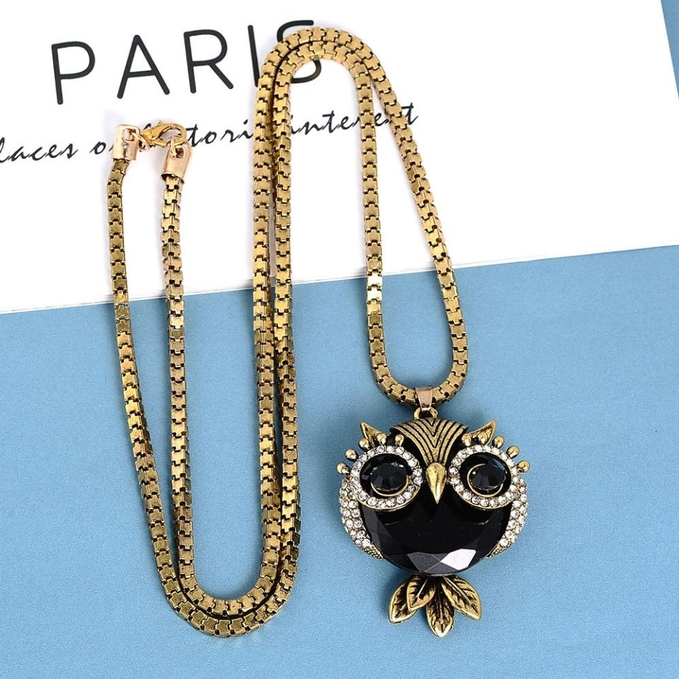 2021 new crystal pearl round love owl key sweater chain long autumn and winter clothing Korean necklace