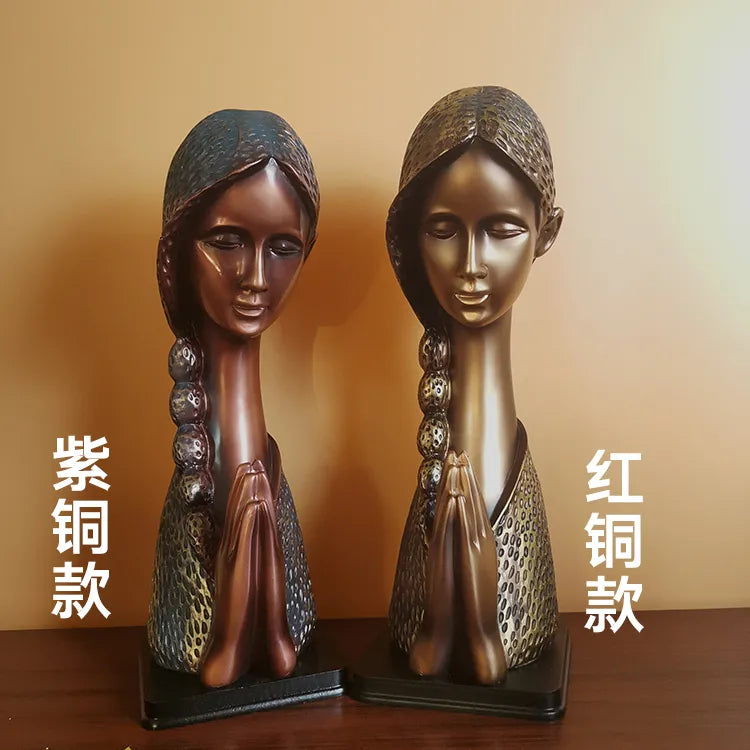 Resin retro beauty wine cabinet decoration European fashion creative living room Feng Shui entrance gift blessing prayer ornaments