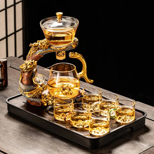 Year of the Dragon new glass automatic tea set set for home lazy people teapot kungfu tea cup office tea making artifact