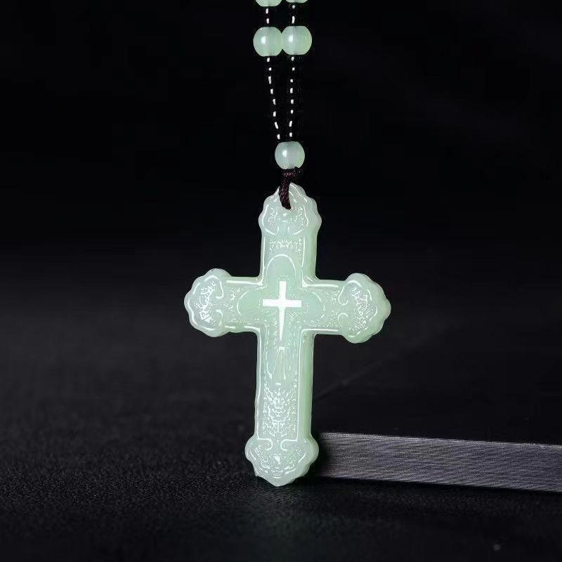 Light jade light green cross pendant Cross necklace Unisex pendant