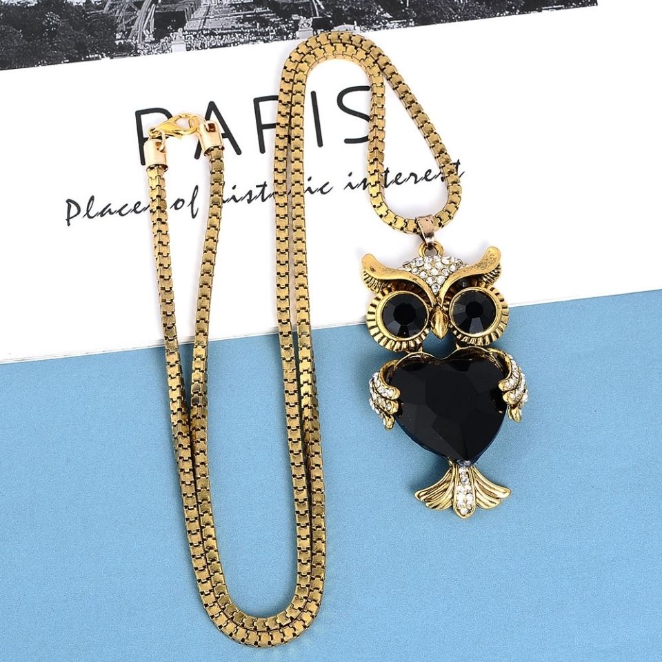 2021 new crystal pearl round love owl key sweater chain long autumn and winter clothing Korean necklace