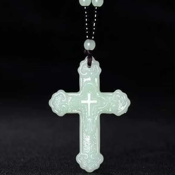 Light jade light green cross pendant Cross necklace Unisex pendant