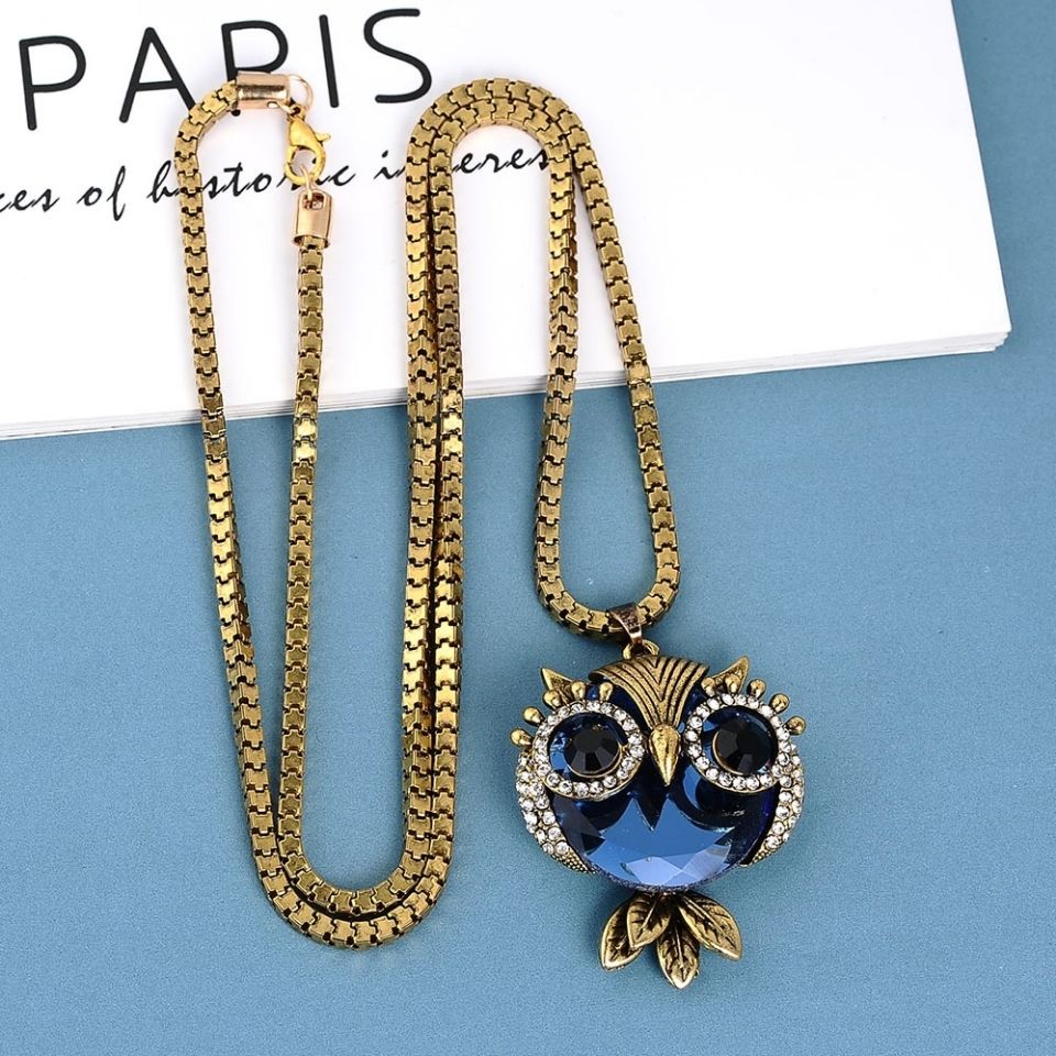 2021 new crystal pearl round love owl key sweater chain long autumn and winter clothing Korean necklace