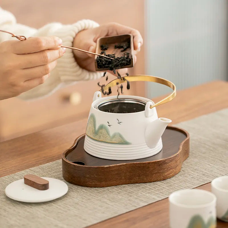 Lift ceramic teapot tea household new Chinese style modern simple light luxury single pot Pu'er tea tea brewing device national trend