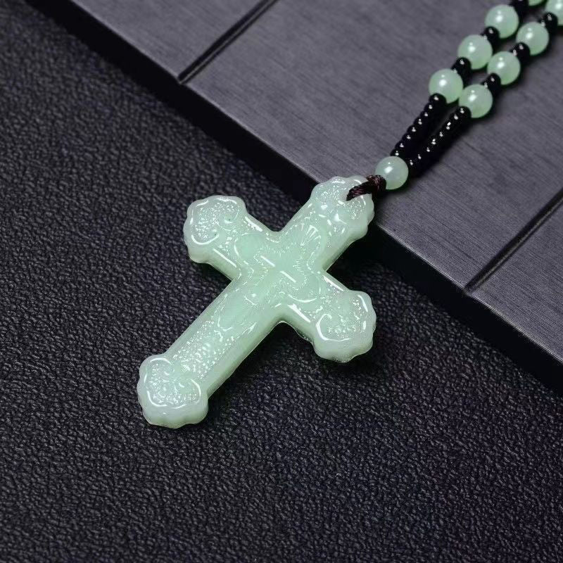 Light jade light green cross pendant Cross necklace Unisex pendant