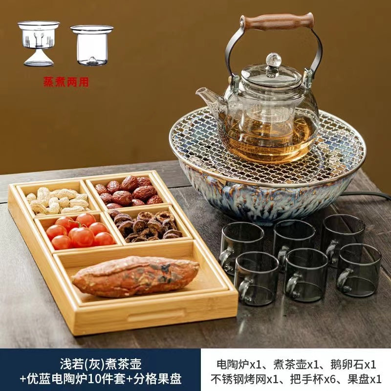 Qin Yi furnace tea making complete set of household tea making equipment indoor glass tea kettle making tea kettle roasting tea electric ceramic stove set