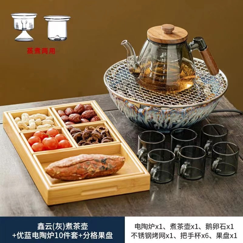 Qin Yi furnace tea making complete set of household tea making equipment indoor glass tea kettle making tea kettle roasting tea electric ceramic stove set