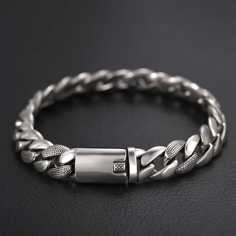 Exquisite retro 925 silver Cuban bracelet, thick style, men's fashion, domineering niche design, punk fashion, hip-hop jewelry