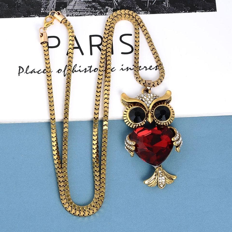 2021 new crystal pearl round love owl key sweater chain long autumn and winter clothing Korean necklace