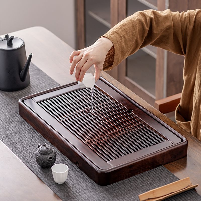 New solid wood tea tray tea table tea sea home Chinese office simple storage and drainage dual-purpose small tea table with tray