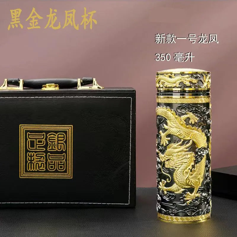 Kowloon cup, dragon and phoenix embossed thermos cup, silver ion craft cup, high-end business gift cup, health care cup