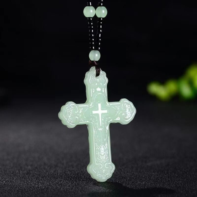 Light jade light green cross pendant Cross necklace Unisex pendant