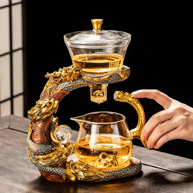 Year of the Dragon new glass automatic tea set set for home lazy people teapot kungfu tea cup office tea making artifact