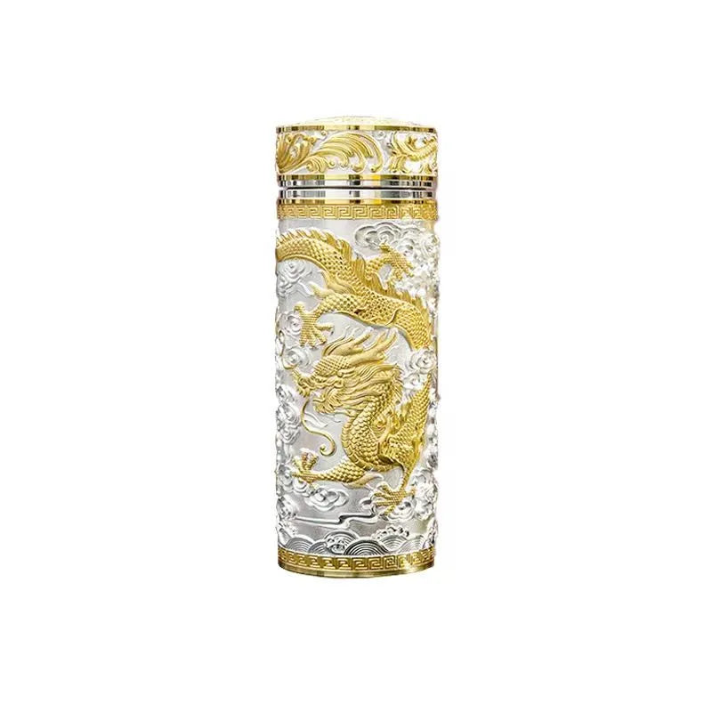 Kowloon cup, dragon and phoenix embossed thermos cup, silver ion craft cup, high-end business gift cup, health care cup