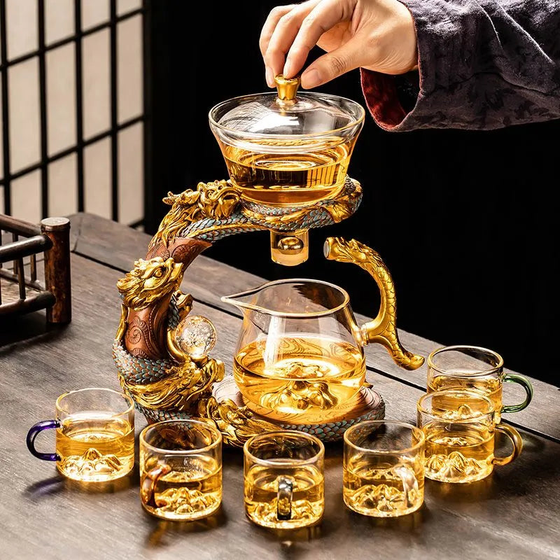Year of the Dragon new glass automatic tea set set for home lazy people teapot kungfu tea cup office tea making artifact