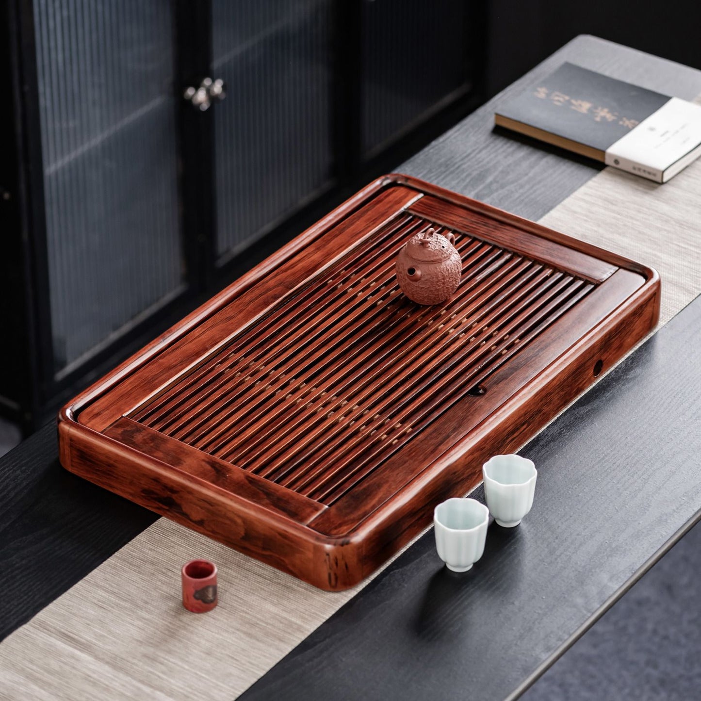New solid wood tea tray tea table tea sea home Chinese office simple storage and drainage dual-purpose small tea table with tray