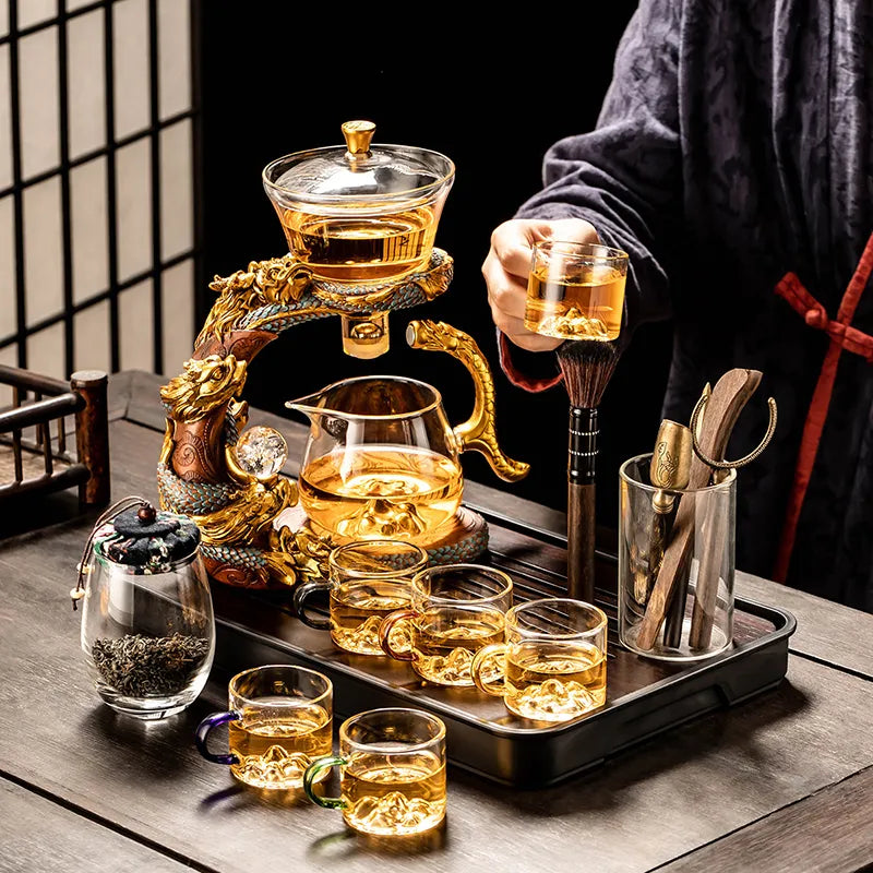 Year of the Dragon new glass automatic tea set set for home lazy people teapot kungfu tea cup office tea making artifact
