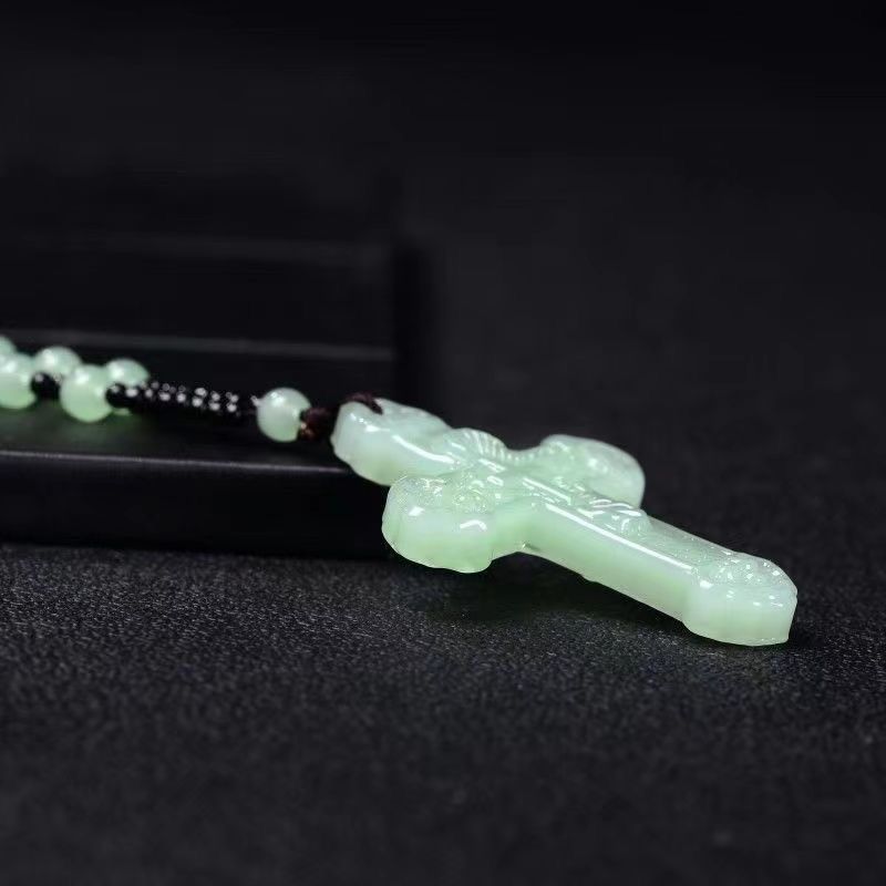 Light jade light green cross pendant Cross necklace Unisex pendant