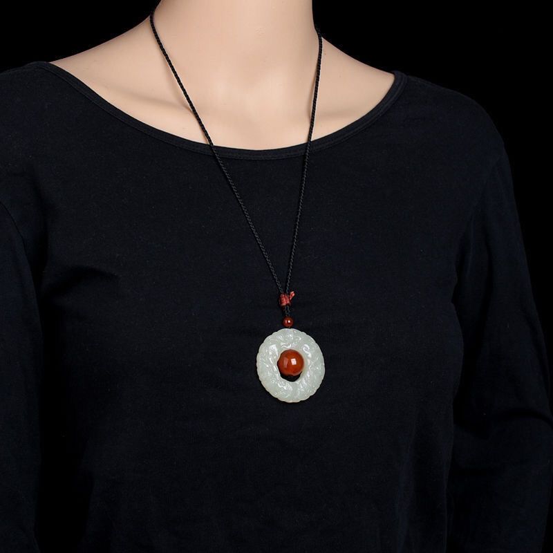 Natural Hetian jade pendant, Erlong play beads, men's and women's safety Pixiu necklace, men's jade pendant, women's jade lanyard