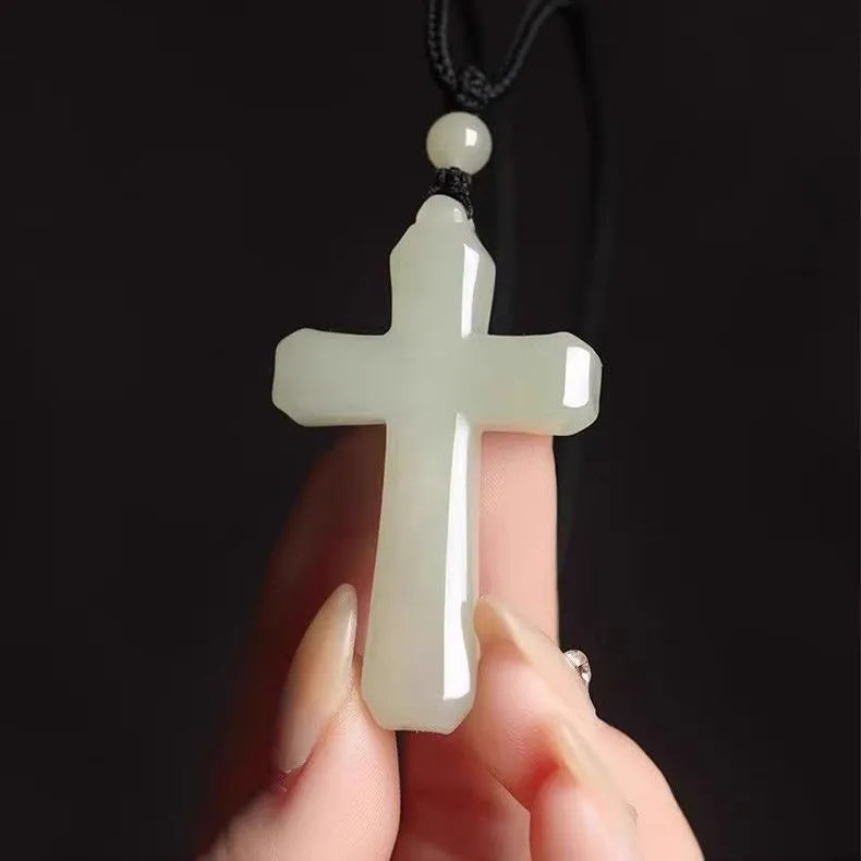 Natural Hetian jade cross pendant, unisex, jade pendant, genuine white jade pendant, necklace, gift accessory.