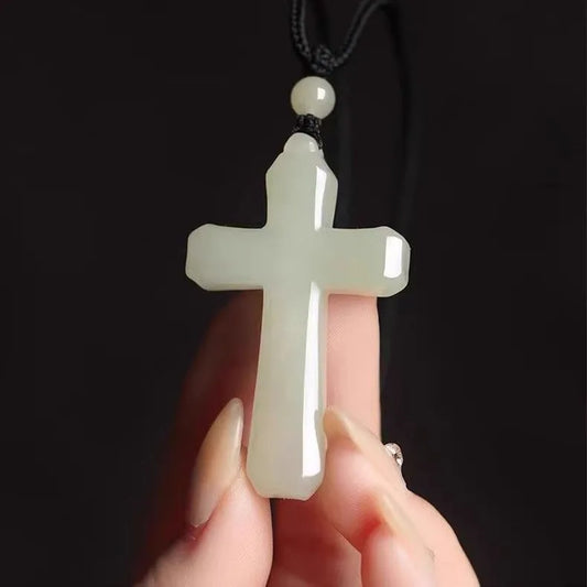 Natural Hetian jade cross pendant, unisex, jade pendant, genuine white jade pendant, necklace, gift accessory.