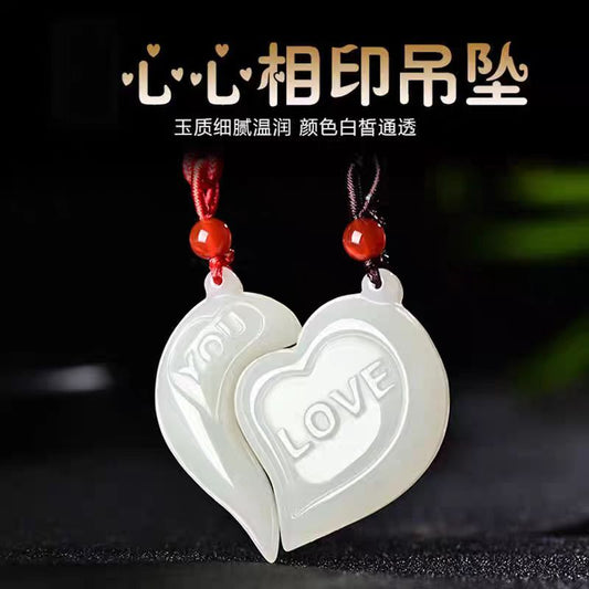 A pair of white jade couples with jade pendants for men and women