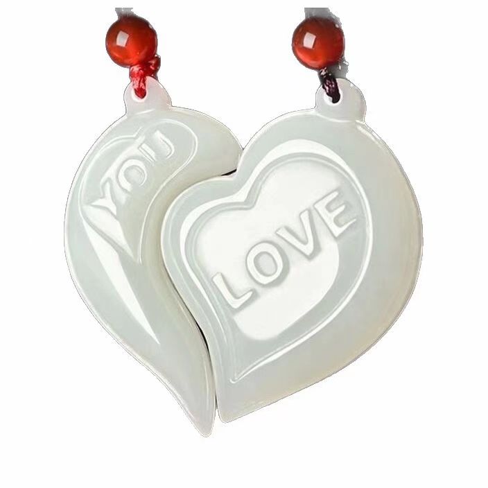 A pair of white jade couples with jade pendants for men and women