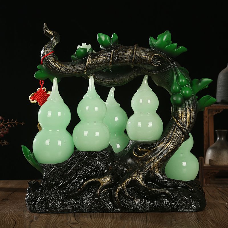 Lucky jade gourd ornament Wufu Linmen housewarming new home gift feng shui living room wine cabinet entrance home decoration