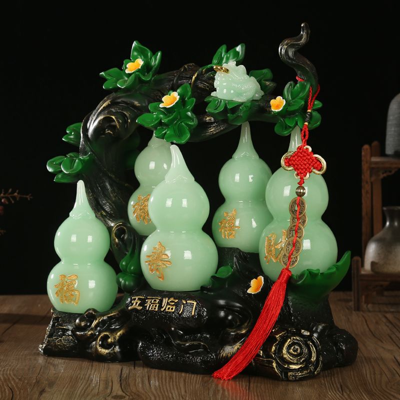 Lucky jade gourd ornament Wufu Linmen housewarming new home gift feng shui living room wine cabinet entrance home decoration