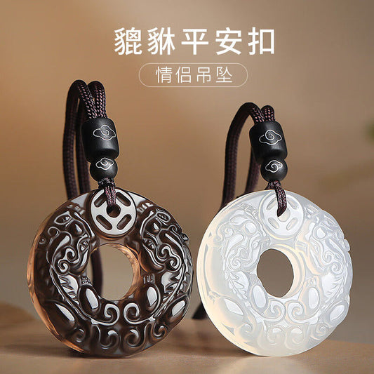 Natural chalcedony obsidian Pixiu safety buckle pendant couple necklace men's and women's lanyard Valentine's Day birthday gift