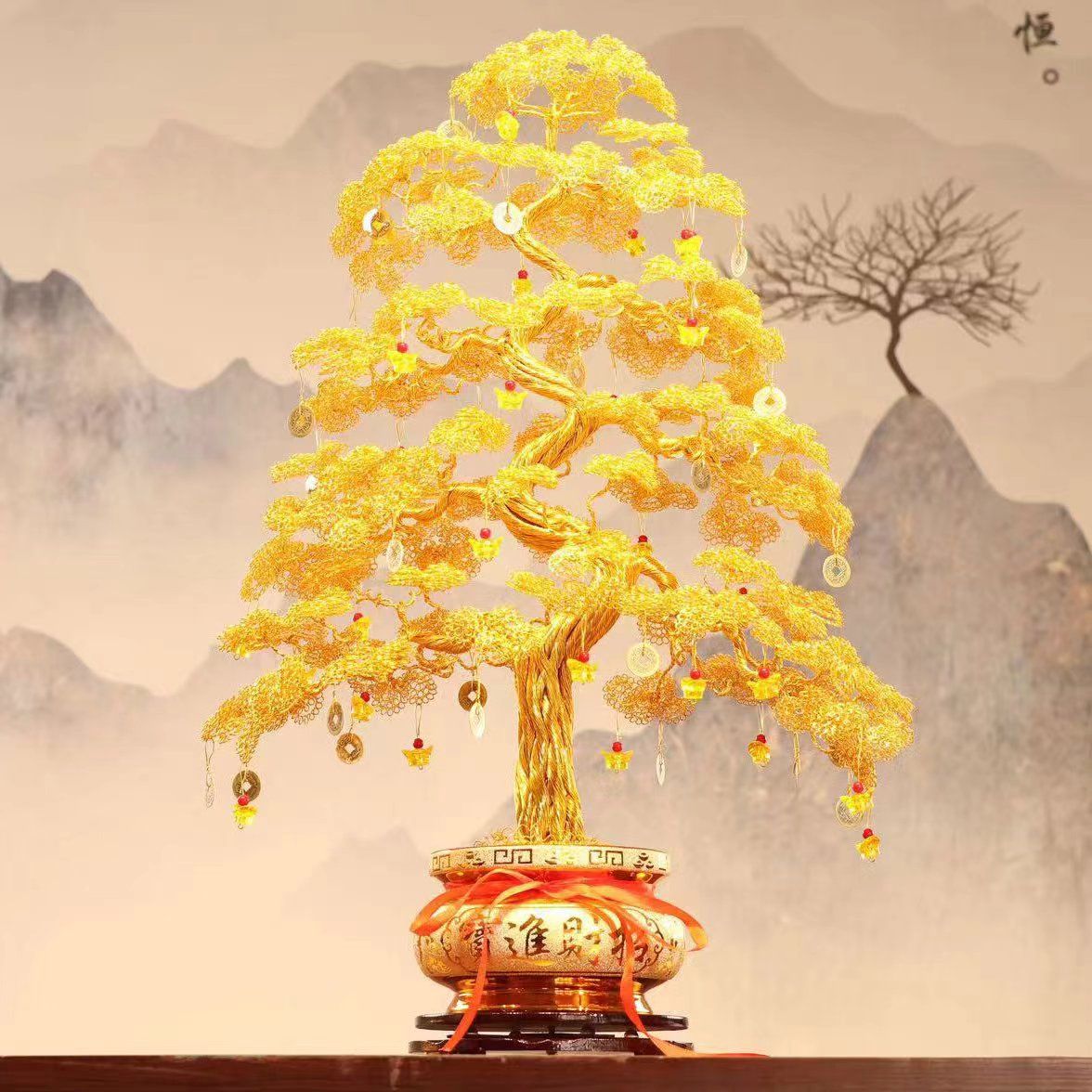 Cash tree hand-woven aluminum wire fortune tree ornament handicrafts TV cabinet decoration store opening lucky tree