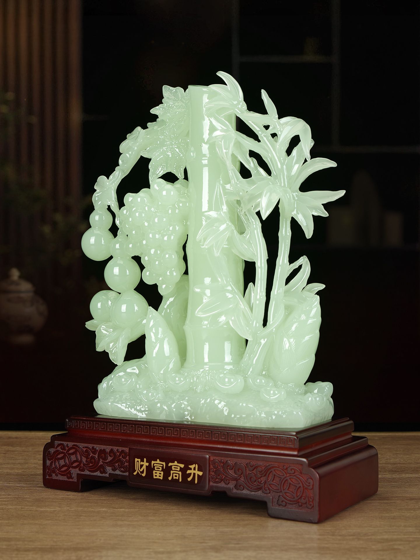 Jade wealth, high bamboo ornaments, handicrafts, living room entrance entrance office, giving customers housewarming gifts