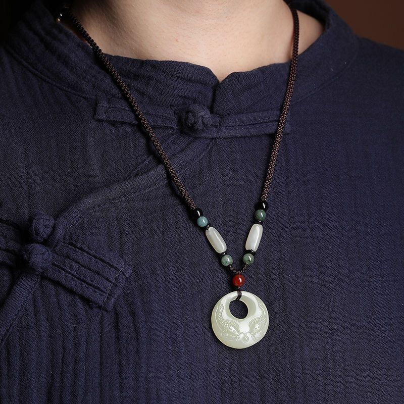 Natural white jade has fish pendants every year, sweater chains, real jade pendant, jade pendant, men's and women's necklaces, couples