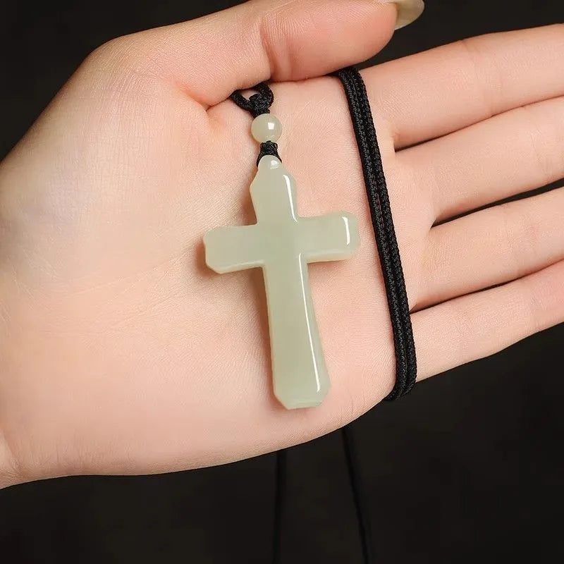 Natural Hetian jade cross pendant, unisex, jade pendant, genuine white jade pendant, necklace, gift accessory.