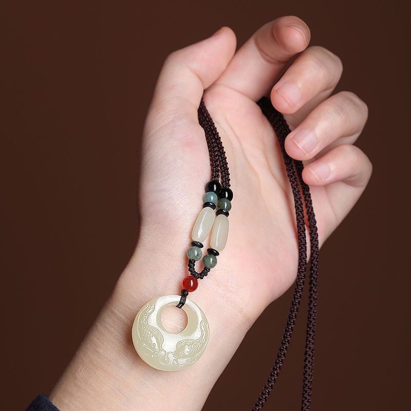 Natural white jade has fish pendants every year, sweater chains, real jade pendant, jade pendant, men's and women's necklaces, couples