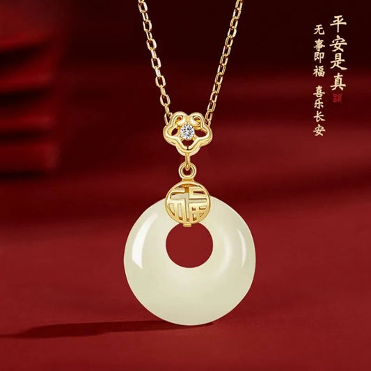 The 2025 new best-selling light luxury Chinese-style S925 silver collarbone chain from Fu Qi Ping 'an Buckle Necklace for women as a gift for mom