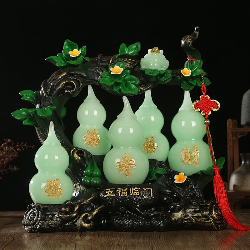 Lucky jade gourd ornament Wufu Linmen housewarming new home gift feng shui living room wine cabinet entrance home decoration