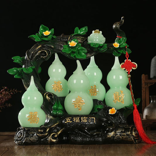 Lucky jade gourd ornament Wufu Linmen housewarming new home gift feng shui living room wine cabinet entrance home decoration