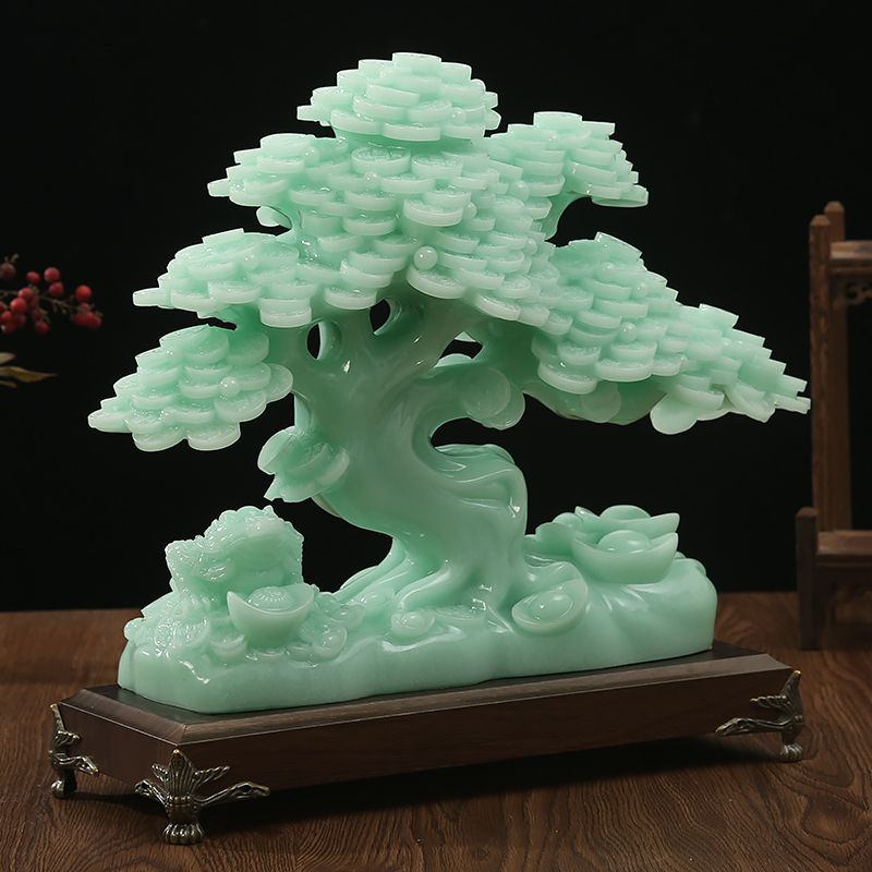 Jade Lucky Fortune Tree Golden Toad Gathering Wealth Ornament Living Room Entrance Decoration Store Cashier Front Desk Opening Gift