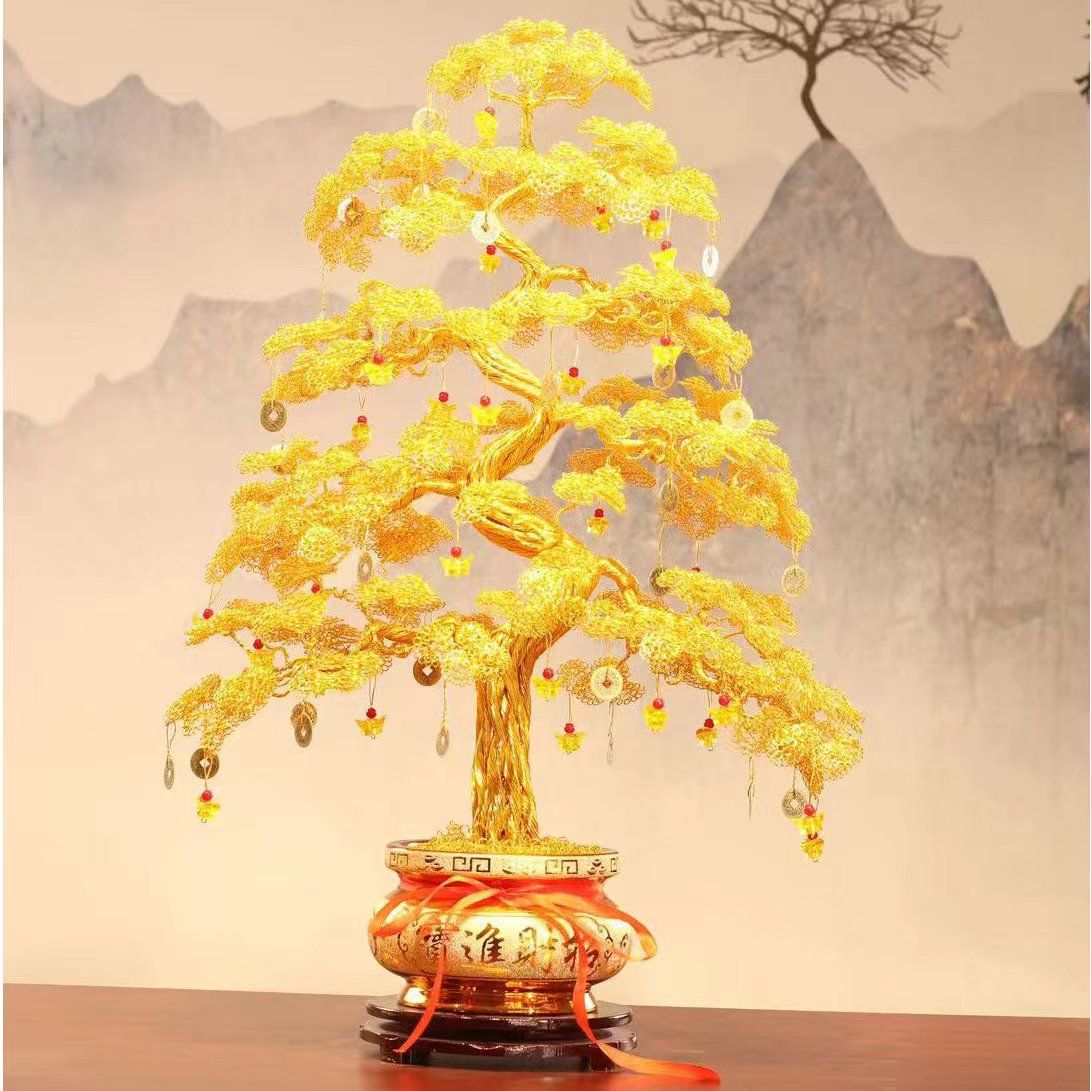 Cash tree hand-woven aluminum wire fortune tree ornament handicrafts TV cabinet decoration store opening lucky tree