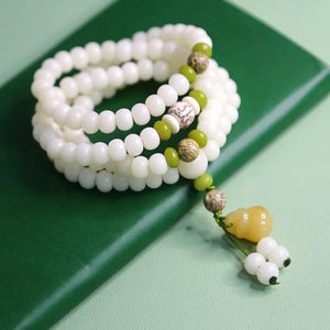 Natural White Jade Bodhi Bracelet 108 Wooden Bracelet Buddha Beads Rosary Star and Moon Bodhi High-Looking Internet Celebrity Bracelet