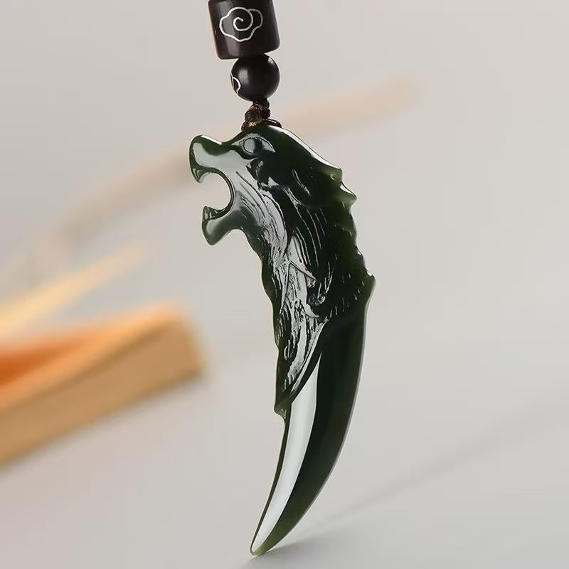 Hand-carved wolf head jade