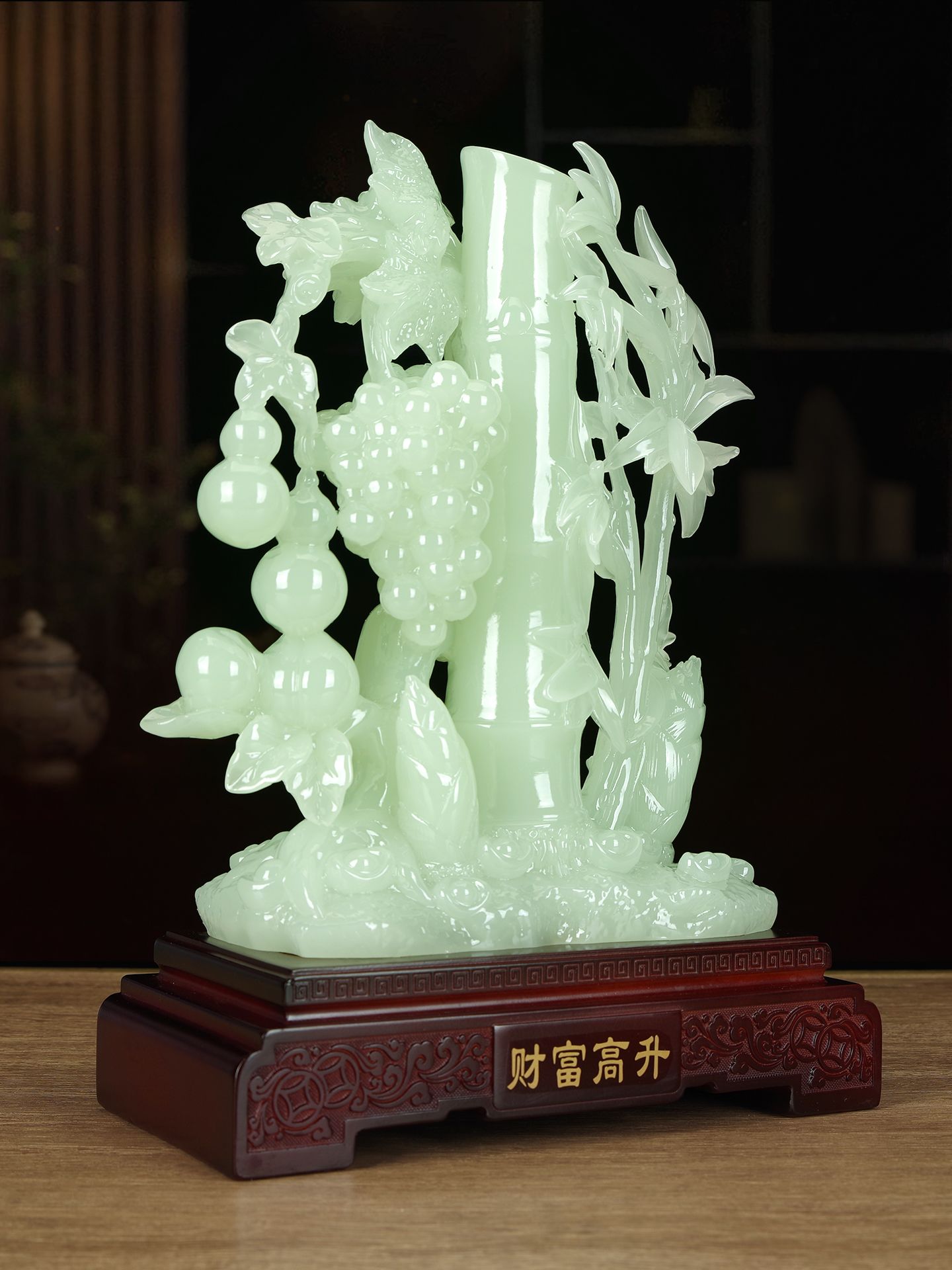 Jade wealth, high bamboo ornaments, handicrafts, living room entrance entrance office, giving customers housewarming gifts